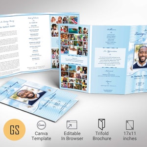 Baby Blue Funeral Program Template: Trifold Obituary Design (11x17 in)