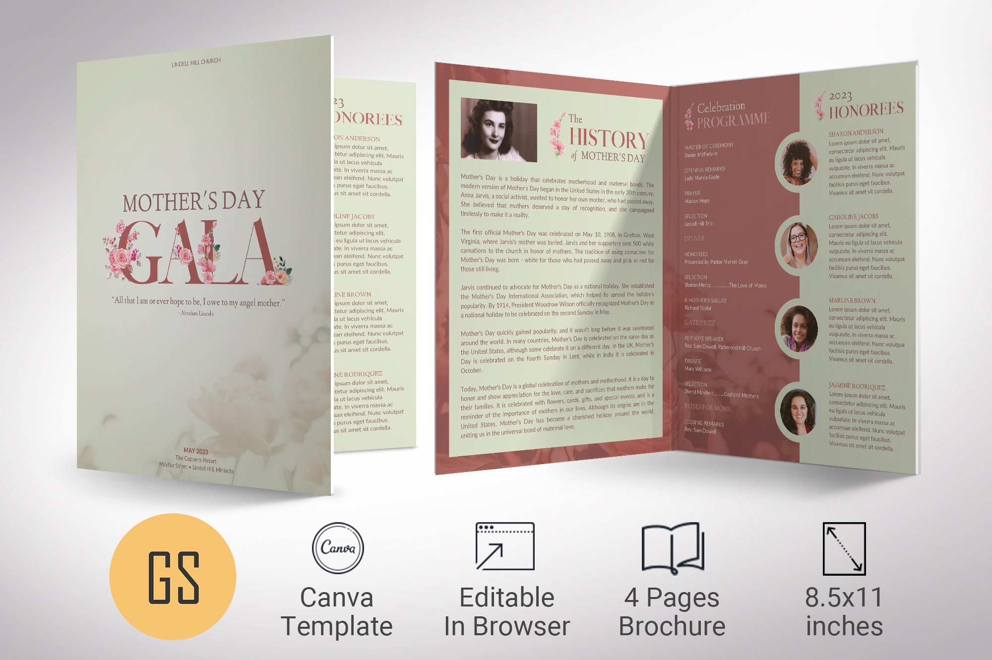 Vintage Mother's Day Program Template | Canva: 4-page Floral Church ...