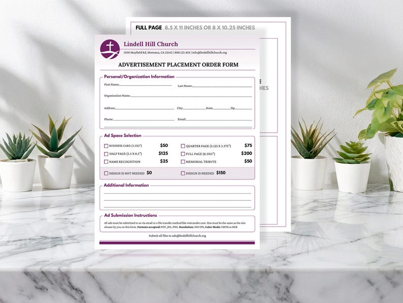 Ad Placement Order Form Template for Souvenir Magazines: Canva ...