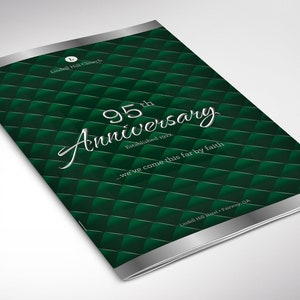 May include: Green and silver brochure with a diamond pattern background. The text reads "95th Anniversary Established 1923 ...we've come this far by faith" and "Linwood Hill Hotel &  Farway, GA".