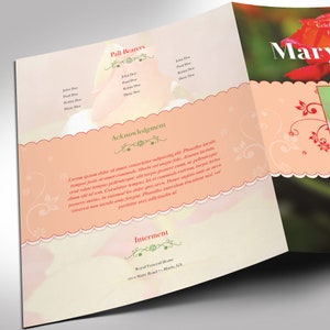 Orange Red Rose Tabloid Funeral Program Template, Word Template, Publisher, Celebration of Life, 4 Pages, 11x17 inches image 5