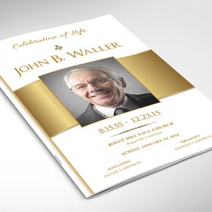 White Gold Funeral Program Template Word Template, Publisher Celebration of Life 8 Pages 5.5x8.5 inches image 5