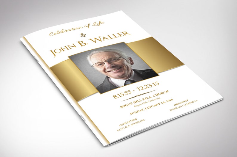 White Gold Funeral Program Template Word Template, Publisher Celebration of Life 8 Pages 5.5x8.5 inches image 5