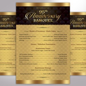 Golden Church Anniversary Program Template Word Template, Publisher One Sheet, Pastor Appreciation 5.5x8.5 inches image 3