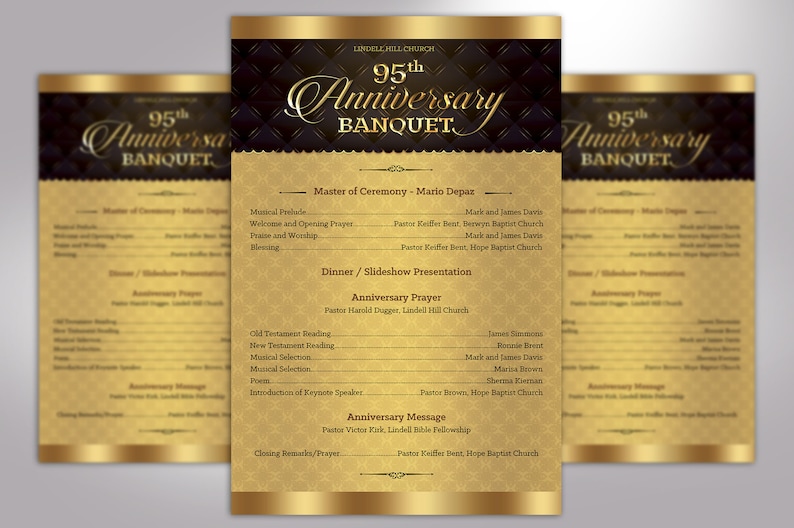 Golden Church Anniversary Program Template Word Template, Publisher One Sheet, Pastor Appreciation 5.5x8.5 inches image 3