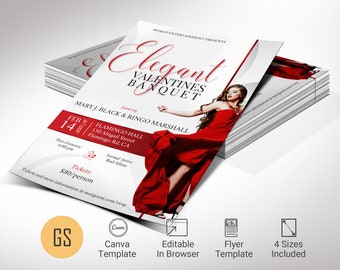 White and Red Valentines Day Banquet Flyer Template, Canva Template,  Elegant Banquet Invitation, Party Flyer