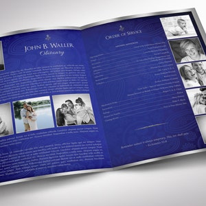 Blue Silver Tabloid Funeral Program Template Word Template, Publisher V1 Celebration of Life 8 Pages 11x17 in image 3