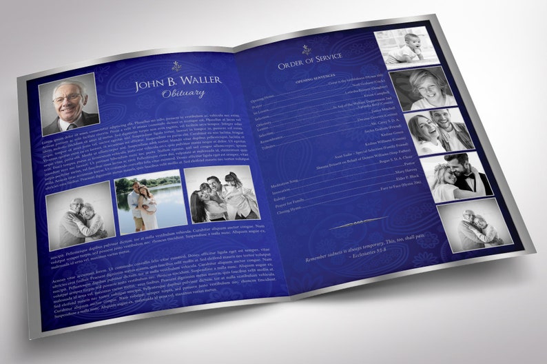 Blue Silver Tabloid Funeral Program Template Word Template, Publisher V1 Celebration of Life 8 Pages 11x17 in image 3