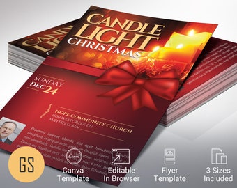 Candlelight Christmas Flyer Template for Canva | church invitation | Christmas Postcard | 3 Print Sizes