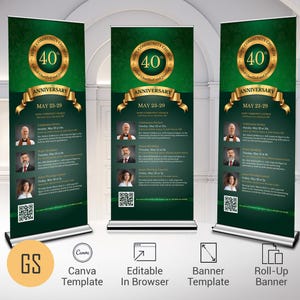 Green & Gold Church Anniversary Banner Template: Vertical Vinyl Design (Canva, 32x78&quot;, Digital Download)