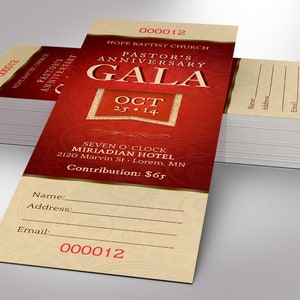 Pastor Appreciation Banquet Ticket Template Word Template, Publisher Church Anniversary, Fundraiser Event 2x6 in image 5