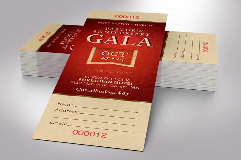 Pastor Appreciation Banquet Ticket Template Word Template, Publisher Church Anniversary, Fundraiser Event 2x6 in image 5