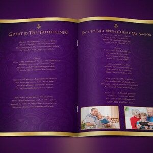 Purple Gold Regal Funeral Program Template Word Template, Publisher Celebration of Life 8 Pages 5.5x8.5 inches image 4