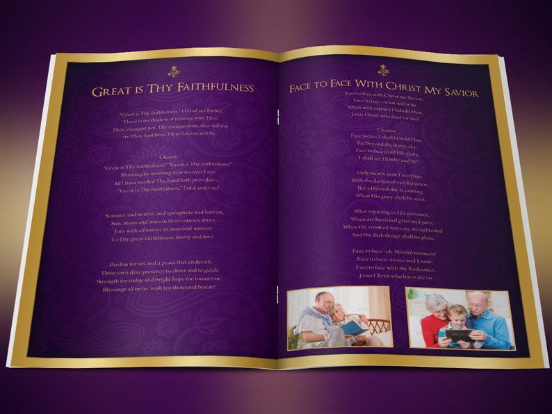 Purple Gold Regal Funeral Program Template Word Template, Publisher Celebration of Life 8 Pages 5.5x8.5 inches image 4