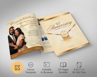 Church Anniversary Souvenir Book Template Cream and Gold Gala Program (Canva, 8.5x11, 24 Page)