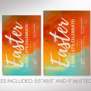 aster Sunday Church Postcard Template designed for Canva. Ideal for a church promotion and church invitation, this template comes in two sizes, 8.5x5.5 inches and the EDDM compliant size of 9x6.25 inches