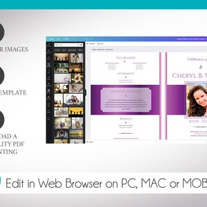 White Purple Tabloid Funeral Program Template, Canva Template, Celebration of Life, Obituary Program, 4 Pages 11x17 in image 2