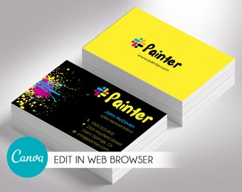 Painter Business Card Template, Canva Template | Print Shop Card, Graphic Designer, Marketing Agent | 3.5 x 2 inches