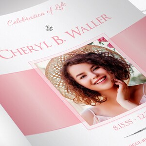 White Pink Funeral Program Template, Single Sheet Word Template, Publisher V1 Celebration of Life 8.5x11 in image 7