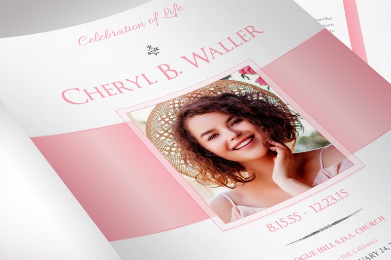 White Pink Funeral Program Template, Single Sheet Word Template, Publisher V1 Celebration of Life 8.5x11 in image 7