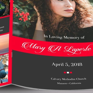 Red Black Remember Funeral Program Template, Word Template, Publisher, Celebration of Life, Memorial Service, 4 Pages, 5.5x8.5 in image 5
