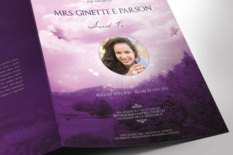 Violet Sky Tabloid Funeral Program Template Word Template, Publisher Celebration of Life 8 Pages 11x17 inches image 7