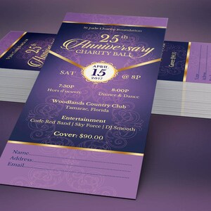 Purple Gold Anniversary Banquet Ticket Template, Word Template, Publisher, Church Anniversary, Gala Event, 3x7 inches image 6