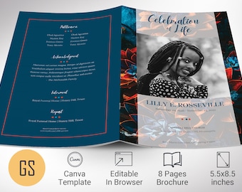 Black Princess Funeral Program Template, Canva Template | Celebration of Life, Obituary Program | 8 Pages | 5.5x8.5 in