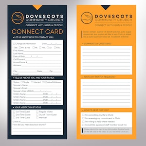 Modern Church Connect Card Template for Canva, Print Size 4.25x9.25 inches, Cut Size: 4x9 inches, is for church social and connection purposes. The church welcome card can be placed in the pews or given to visitors and members to gather information