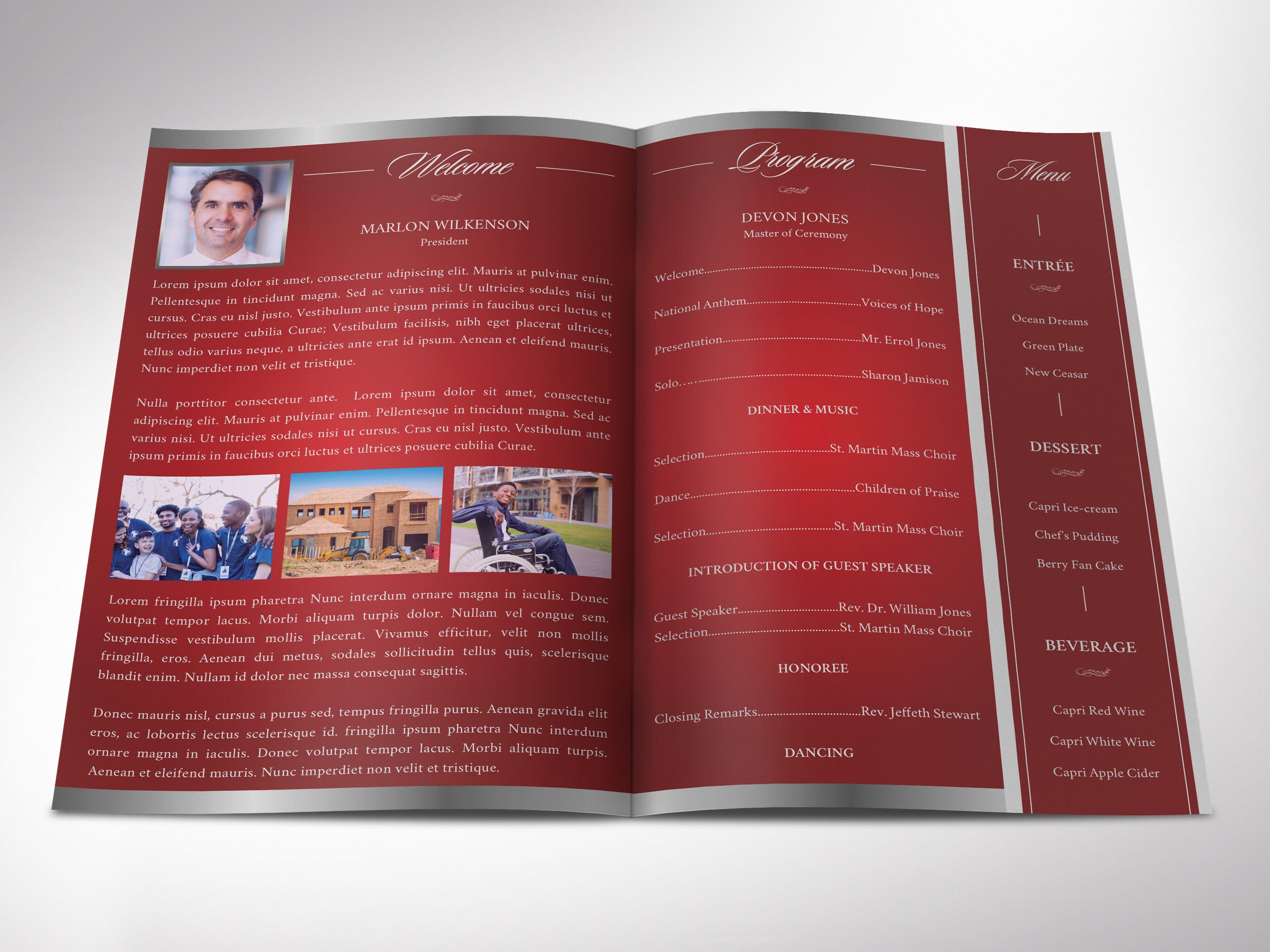 Program Insert Gala Red Silver Anniversary Gala Program Template: Church Banquet (canva, 5 ...