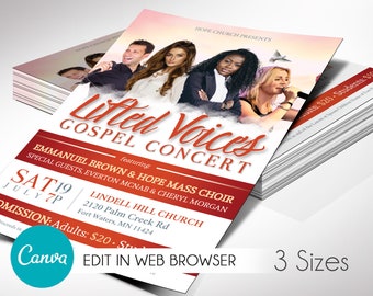 Gold and Red Gospel Concert Flyer Template, Canva Template, Church Invitation, Church Flyer, Worship Event, 3 Sizes