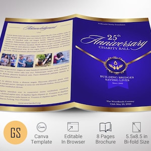 Violet Gold Anniversary Gala Program Template: 8-Page Banquet Brochure (Canva, 5.5x8.5 in) (Digital Download)