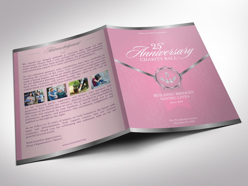 Pink & Silver Anniversary Gala Program Template: 8-page Canva Design ...