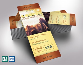 Gospel Concert Ticket Template | Word Template, Publisher | Church Concert, Musical Event | Size 2×6 inches