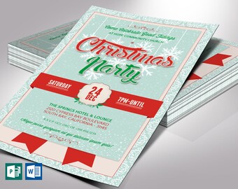 Red Green Christmas Party Flyer Template, Word Template, Publisher V1, Church Invitation, Party Invite, 5.5x8.5 in