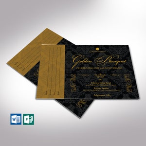 Goldenes Bankett-Eintrittskarten-Vorlagen-Set, Word und Verlag, Gold & Schwarz, Jubiläum der Kirche, Wertschätzung des Pastors, Eintrittskarte für die Kirche, 18x12 cm