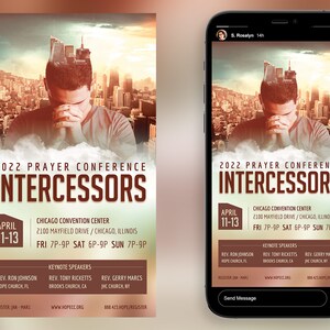 Prayer Conference Invitation Canva Template is a modern design with a scenic composition and saturated color blends that will appeal to a wide demographic. 3 Sizes are included: 1080x1080 pixels, 1080x1920 pixels, and 5 x 5 inches.