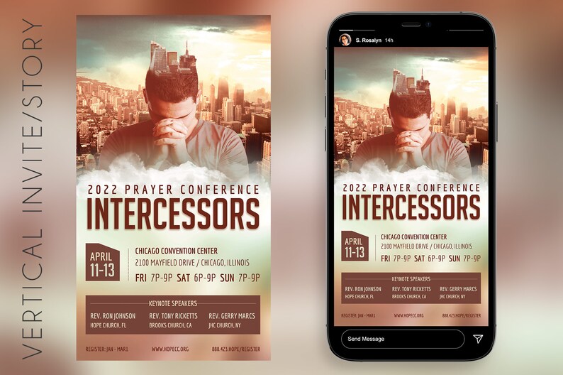 Prayer Conference Invitation Canva Template is a modern design with a scenic composition and saturated color blends that will appeal to a wide demographic. 3 Sizes are included: 1080x1080 pixels, 1080x1920 pixels, and 5 x 5 inches.