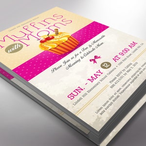 Muffins Moms Flyer Template Word Publisher Parent-Teachers, Meeting Invitation, Mothers Day 5x8 in image 4