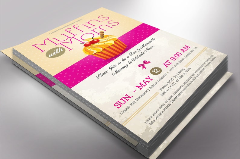 Muffins Moms Flyer Template Word Publisher Parent-Teachers, Meeting Invitation, Mothers Day 5x8 in image 4