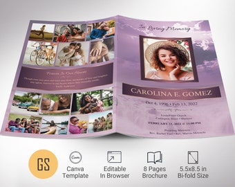 Purple Forever Funeral Program Template 2, Canva Template, Celebration of Life, Obituary Program | 8 Pages | 5.5x8.5 in