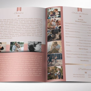 Rose Gold Funeral Program Template Word Template, Publisher Celebration of Life 4 Pages Bifold to 5.5x8.5 inches image 2