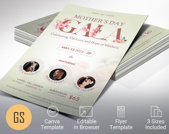 Vintage Mothers Day Flyer Template for Canva | Church Banquets and Fundraiser Events | 4 Pages | 3 Sizes