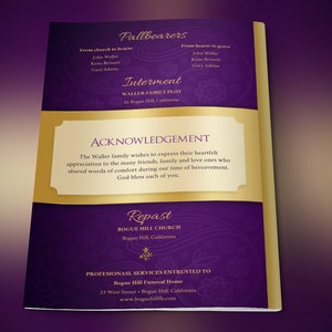 Purple Gold Regal Funeral Program Template Word Template, Publisher Celebration of Life 8 Pages 5.5x8.5 inches image 5