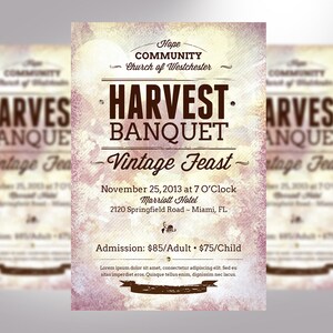 Vintage Banquet Flyer Template Word Template, Publisher Church Invitation, Harvest Flyer 4 Backgrounds 4x6 in image 3