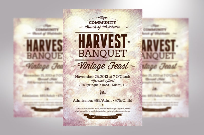 Vintage Banquet Flyer Template Word Template, Publisher Church Invitation, Harvest Flyer 4 Backgrounds 4x6 in image 3