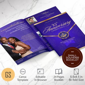 Church Anniversary Souvenir Book, Violet Gold Gala Program Canva Template 5.5x8.5 (24 Pages) Digital