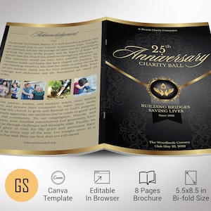Black Gold Anniversary Gala Program Template: Church Banquet (Canva, Digital Download)