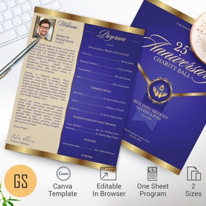 Violet Gold Anniversary Gala Program Template: Elegant Church Event (Canva, Digital Download)