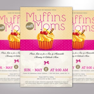 Muffins Moms Flyer Template Word Publisher Parent-Teachers, Meeting Invitation, Mothers Day 5x8 in image 2